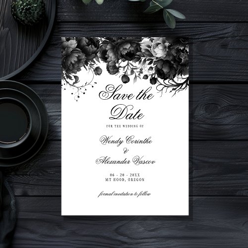 Classic Gothic White Wedding Save The Date