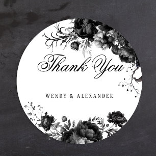 Classic Gothic White Wedding Thank You Classic Round Sticker