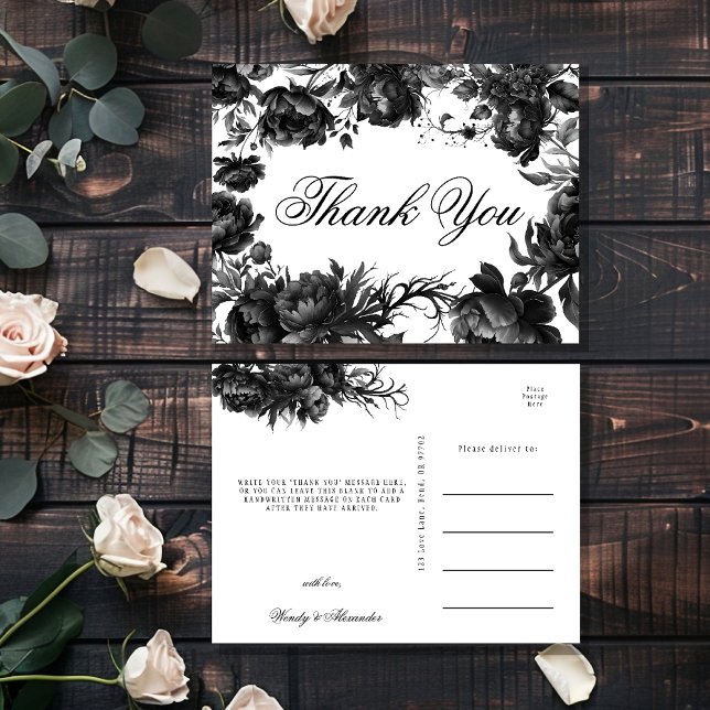 Classic Gothic White Wedding Thank You Postcard (Creator Uploaded)