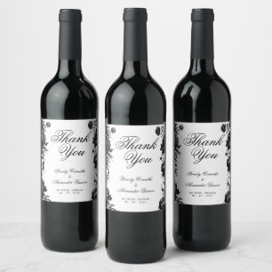 Classic Gothic White Wedding Thank You Wine Label
