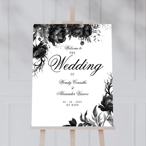 Classic Gothic White Wedding Welcome Sign