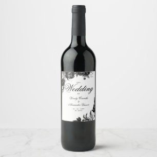 Classic Gothic White Wedding Wine Label