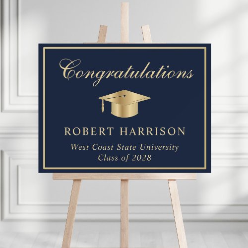 Classic Grad Cap Blue Gold Graduation Welcome Foam Board