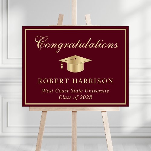 Classic Grad Cap Burgundy Gold Graduation Welcome Foam Board