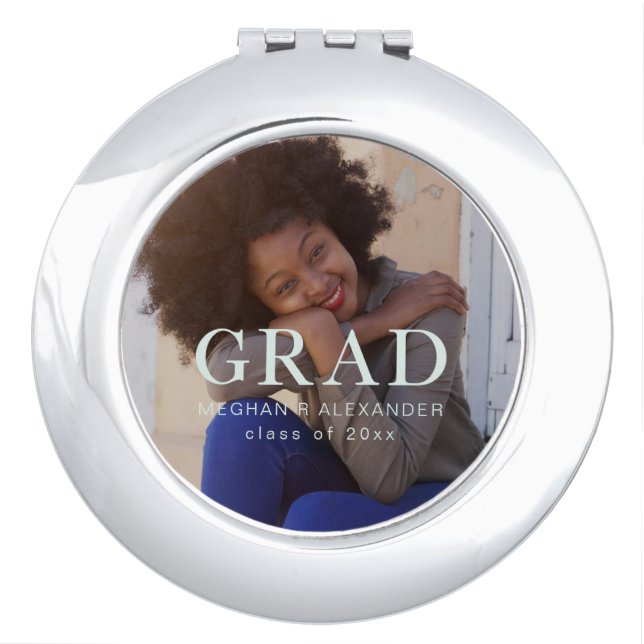Classic Graduate Photo and Name Compact Compact Mirror (Front)