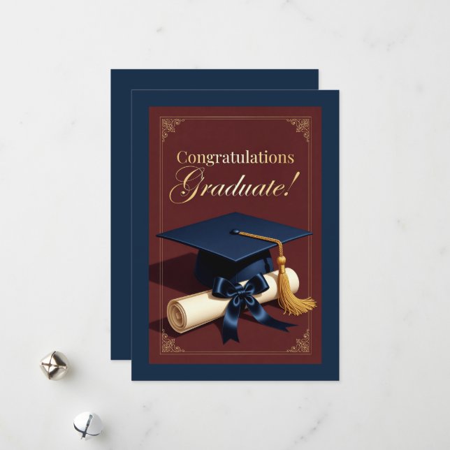 Classic Graduation Achievement Theme Holiday Card (Front/Back In Situ)