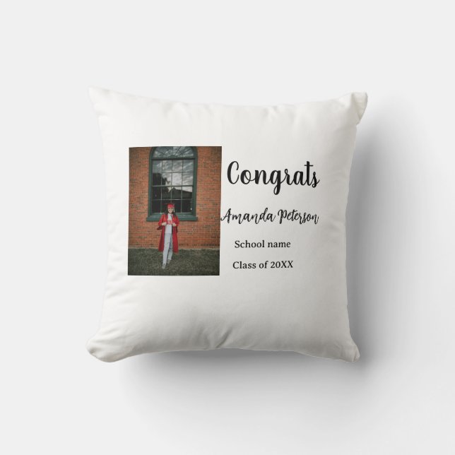 Classic graduation add photo name class year schoo throw pillow (Front)