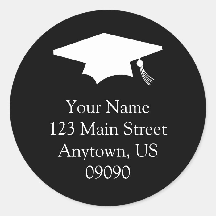 Classic Graduation Address Label (Black) Round Sticker