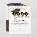 Classic Graduation Cap Black Gold Photo Thank You Card