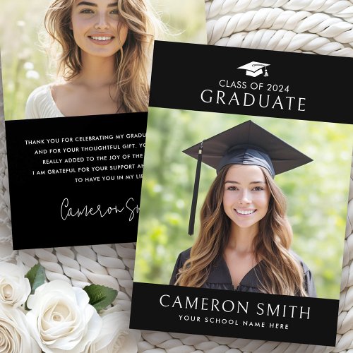 Classic graduation cap black photo graduate thank you card