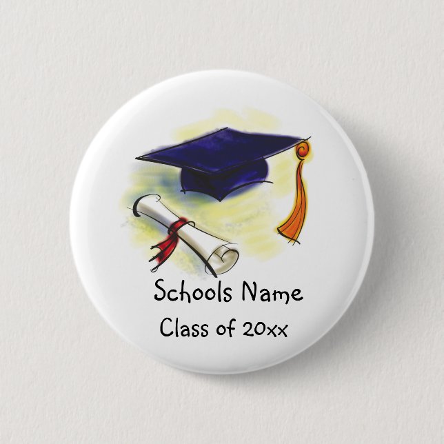 Classic Graduation Cap & Diploma Button (Front)