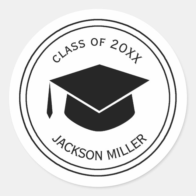 Classic Graduation Cap Personalized Graduate name Classic Round Sticker (Front)
