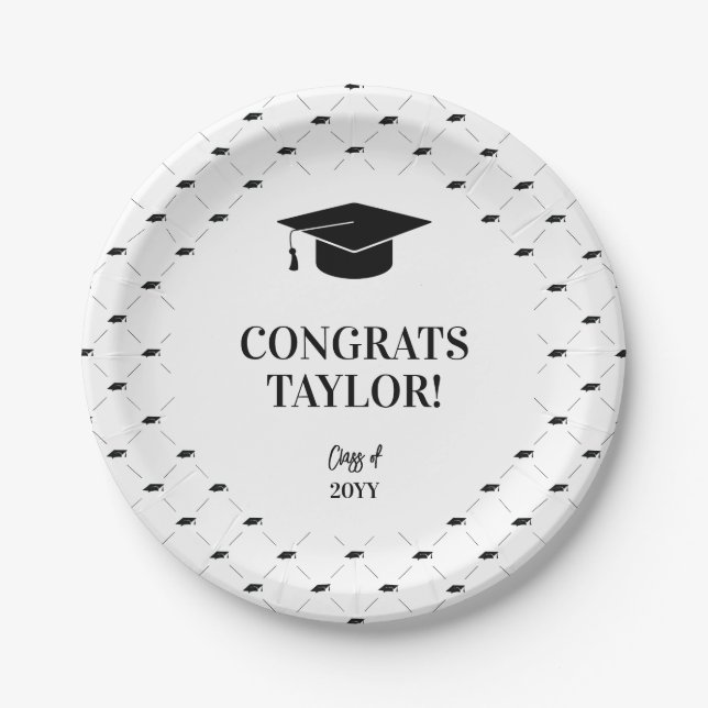 Classic Graduation Cap Personalized Paper Plates (Front)