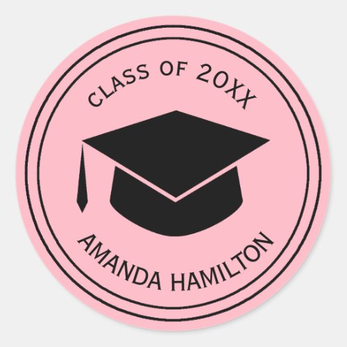 Classic Graduation Cap Personalized  PLUSH PINK Classic Round Sticker