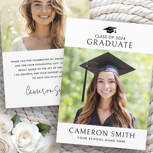 Classic graduation cap white photo graduate thank you card