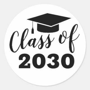 Classic Graduation Class of Year Party Favor Black Round Sticker