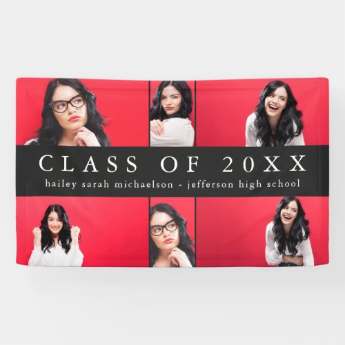 Classic Graduation Photo Collage with Name Gray Banner