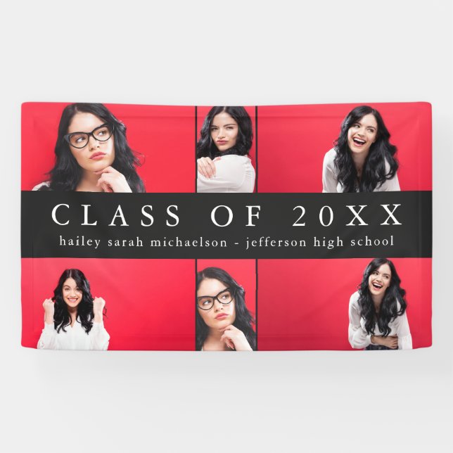 Classic Graduation Photo Collage with Name Gray Banner (Horizontal)