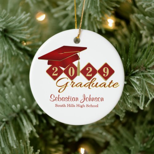 Classic Graduation Red and Gold Ceramic Ornament