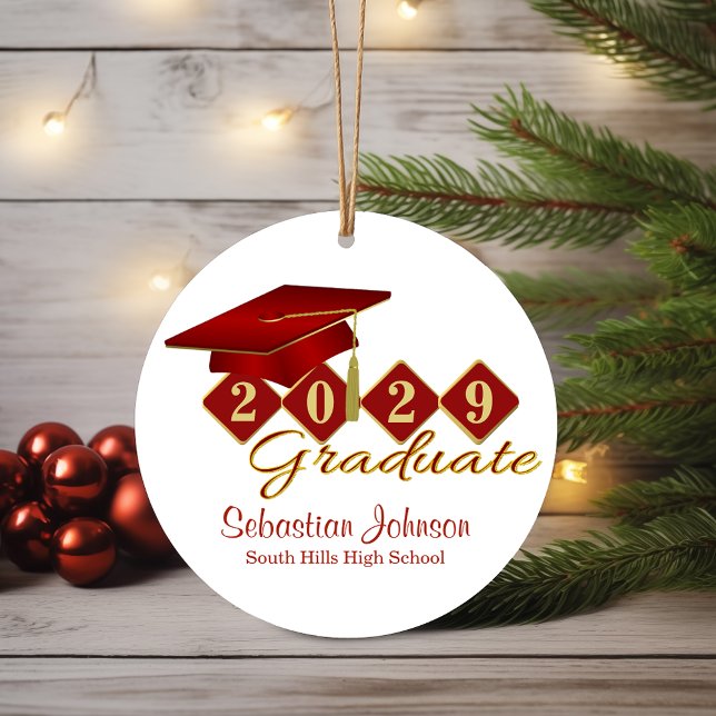 Classic Graduation Red and Gold Ceramic Ornament (Classic Graduation Red and Gold Ceramic Ornament)