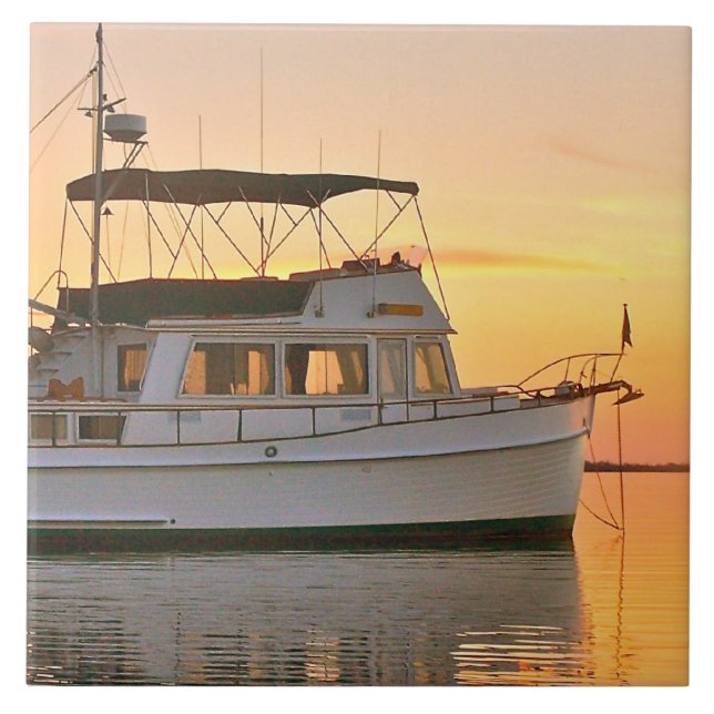 Classic Grand Banks Trawler at Sunset Tile (Front)