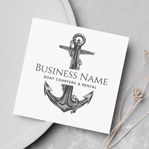 Classic Gray Anchor  Chain Nautical Social Media  Square Business Card