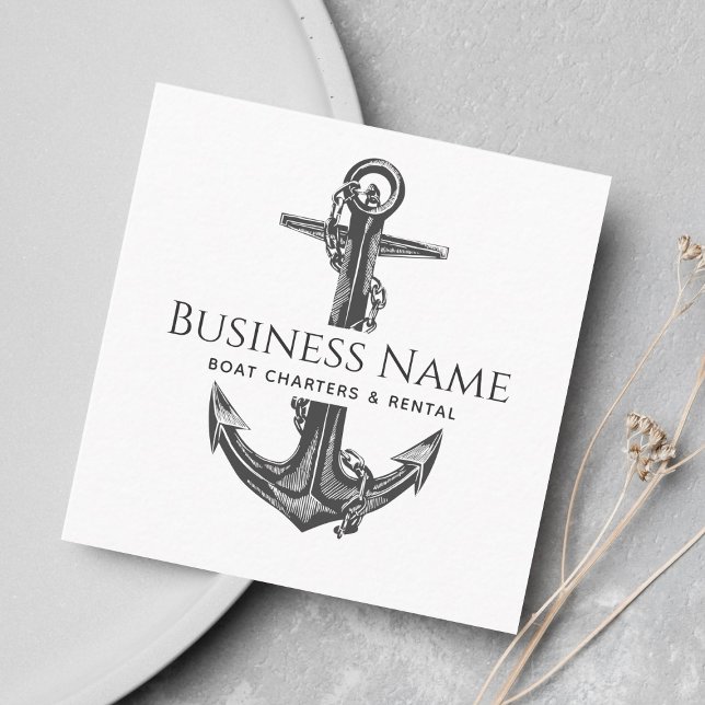 Classic Gray Anchor & Chain Nautical Social Media  Square Business Card (Creator Uploaded)