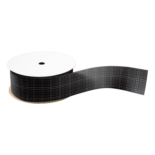 Classic gray and black plaid pattern grosgrain ribbon (Spool)