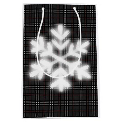 Classic gray and black plaid pattern snowflake  medium gift bag