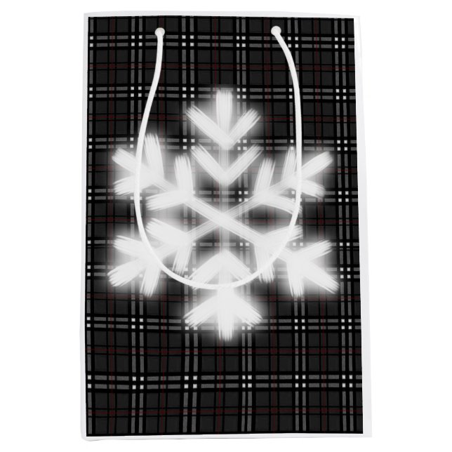Classic gray and black plaid pattern snowflake  medium gift bag (Front)