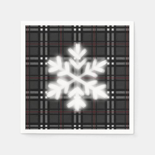 Classic gray and black plaid pattern snowflake  napkins
