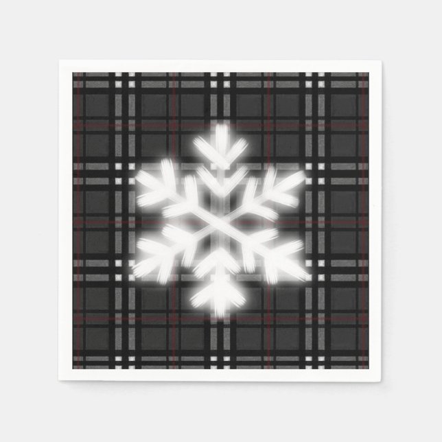 Classic gray and black plaid pattern snowflake  napkins (Front)