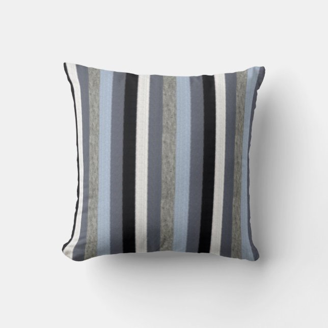 Classic Gray and Blue Stripes Throw Pillow (Front)
