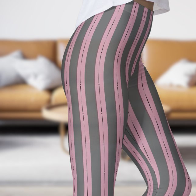Classic Gray and Pink Strip Pattern Leggings (Classic Gray and Pink Strip Pattern Leggings)