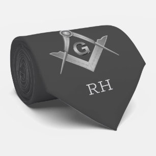 Classic Gray and Silver Masonic Monogrammed Neck Tie