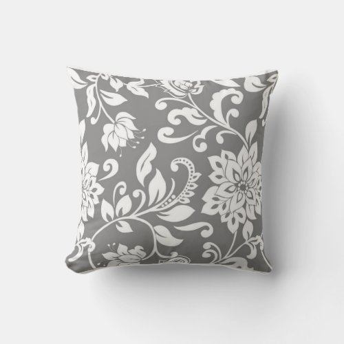 Classic Gray and White Floral Throw Pillow