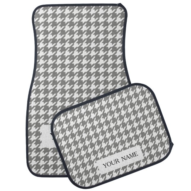 Classic Gray and White Houndstooth Pattern Car Mat (Set)