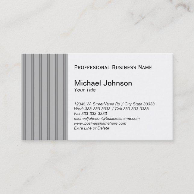 Classic Gray Black Pinstripe Custom Professional Business Card (Front)