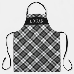 Classic Gray Black Watch Plaid Monogram Apron