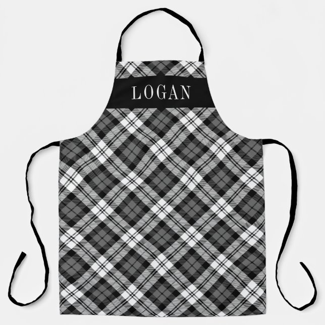 Classic Gray Black Watch Plaid Monogram Apron (Front)