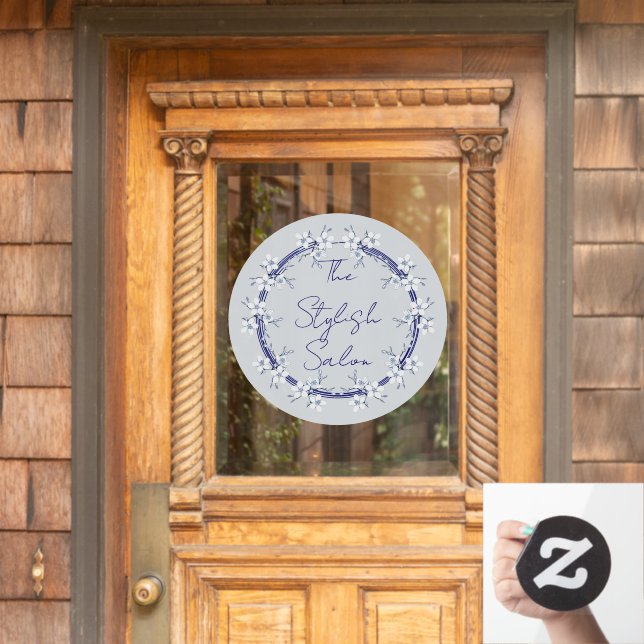 Classic Gray Blue Flowers Clings Business Home (Home Door)