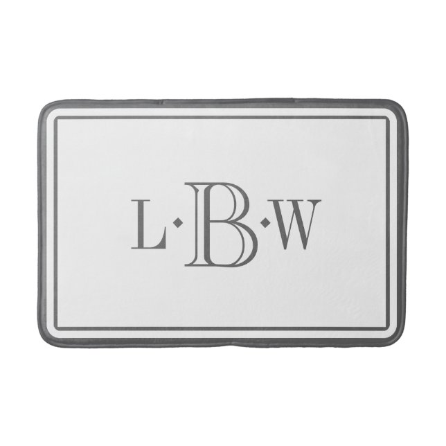 Classic Gray Border Monogrammed Bathroom Mat (Front)