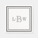 Classic Gray Border Monogrammed Paper Napkins