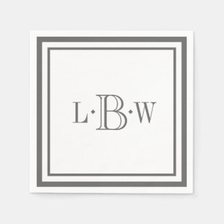 Classic Gray Border Monogrammed Paper Napkins