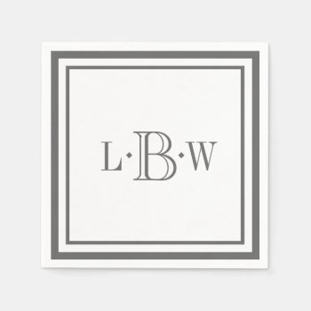 Classic Gray Border Monogrammed Paper Napkins by Letsrendevoo at Zazzle