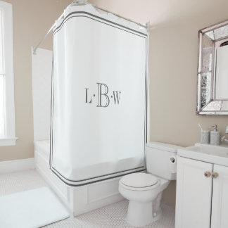 Classic Gray Border Monogrammed Shower Curtain