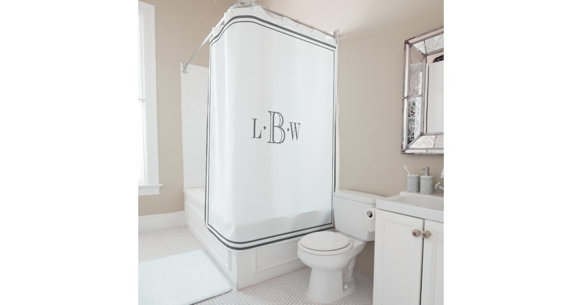 Classic Gray Border Monogrammed Shower Curtain Zazzle Com