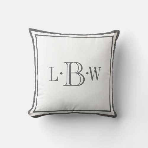 Classic Gray Border Monogrammed Throw Pillow