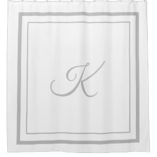 Classic gray Border Script Monogram Shower Curtain
