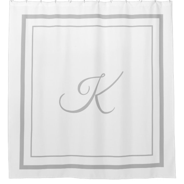 Classic gray Border Script Monogram Shower Curtain (Front)